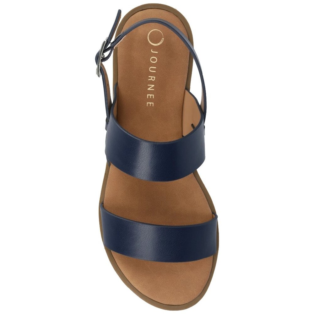NWB Journee Collection Lavine Double Strap Flat Sandals Navy Leather Size 9